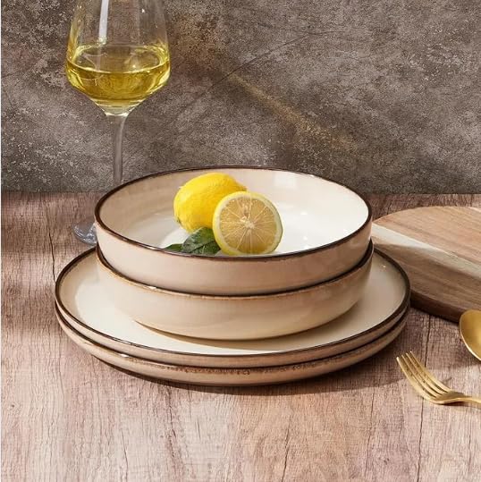 Sandy Beige Ceramic Pasta Bowls Set of 4 R1397