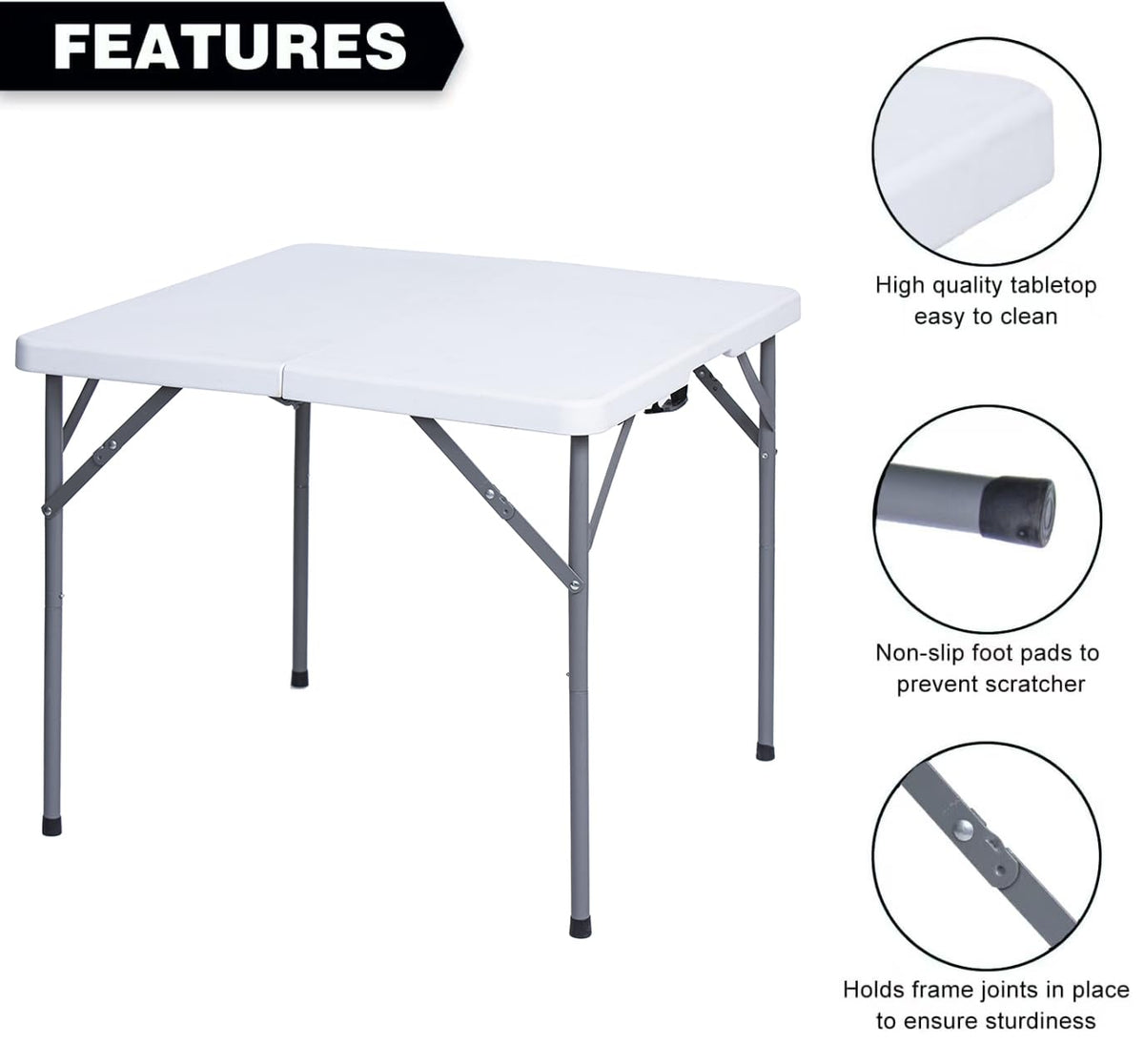 34" Square Folding Card Table White D804092