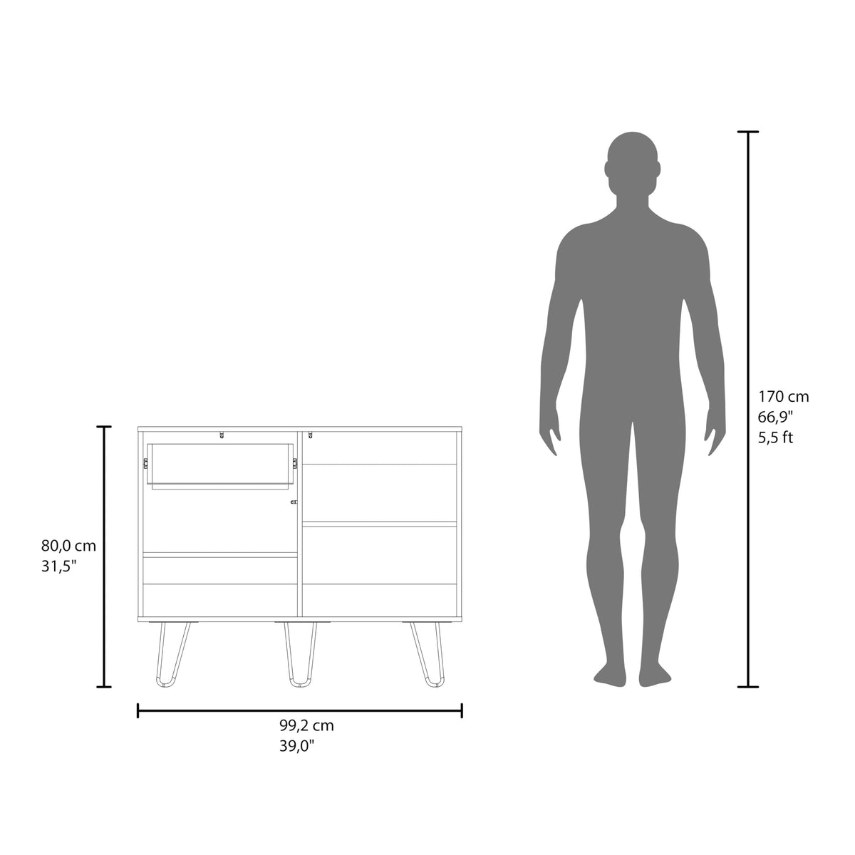 39" Wide Console Table with Two Cabinets, One Drawer and Four Shelves V433