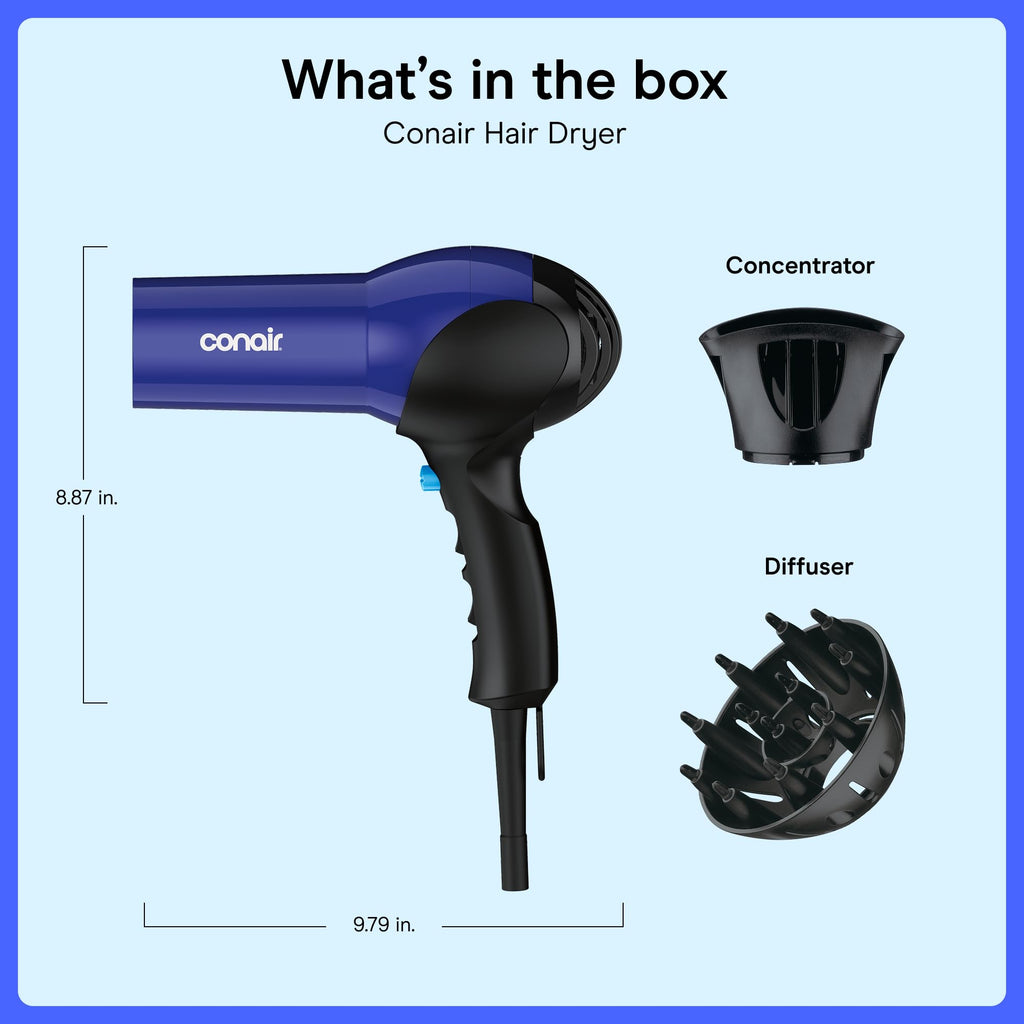Lightweight 1875W Hair Dryer with Diffuser & Concentrator Attachments X6610