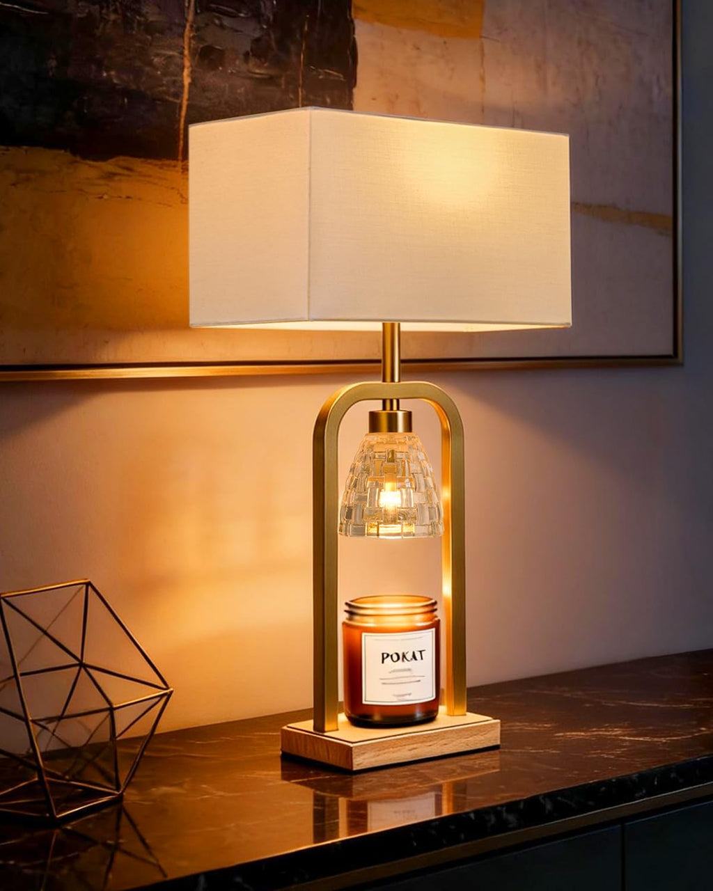 2 in 1 Gold Table Lamp with Candle Warmer I730878