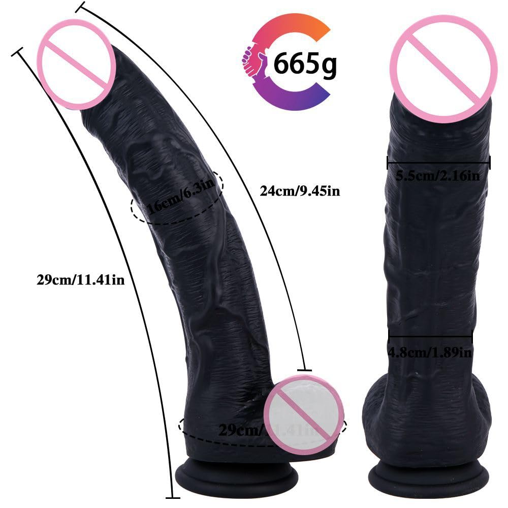 12 Inch Black Realistic Silicone Dildo with Suction Cup H9982