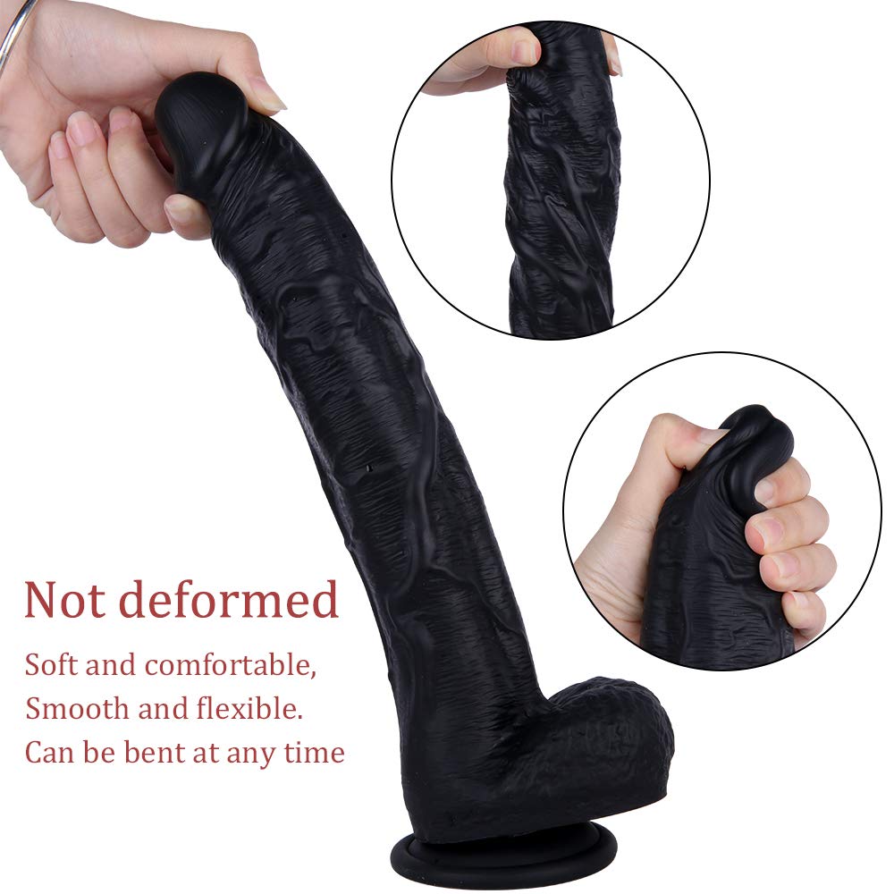 12 Inch Black Realistic Silicone Dildo with Suction Cup H9982