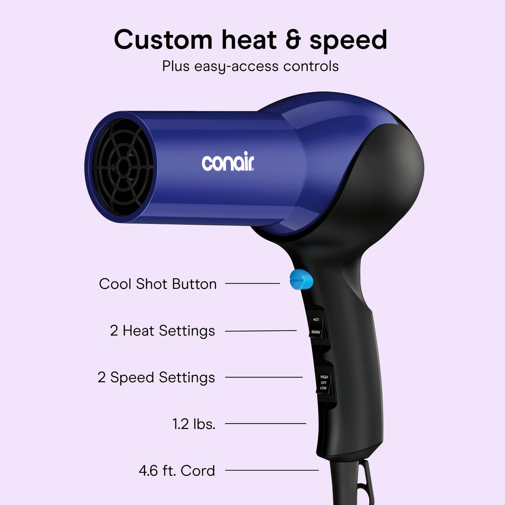 Lightweight 1875W Hair Dryer with Diffuser & Concentrator Attachments X6610