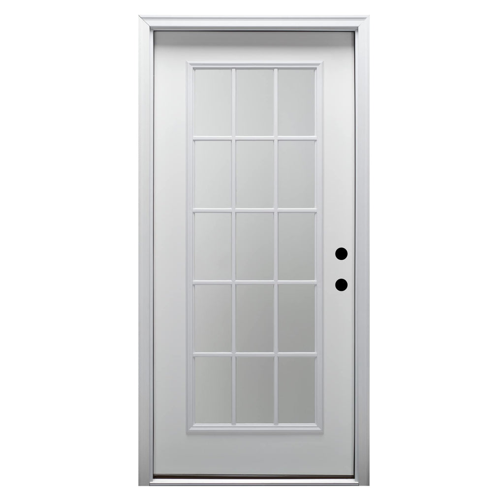 Fiberglass Smooth Primed Left Hand In-Swing Prehung Front Door 15 Lite Clear Glass 36" x 80" P261311
