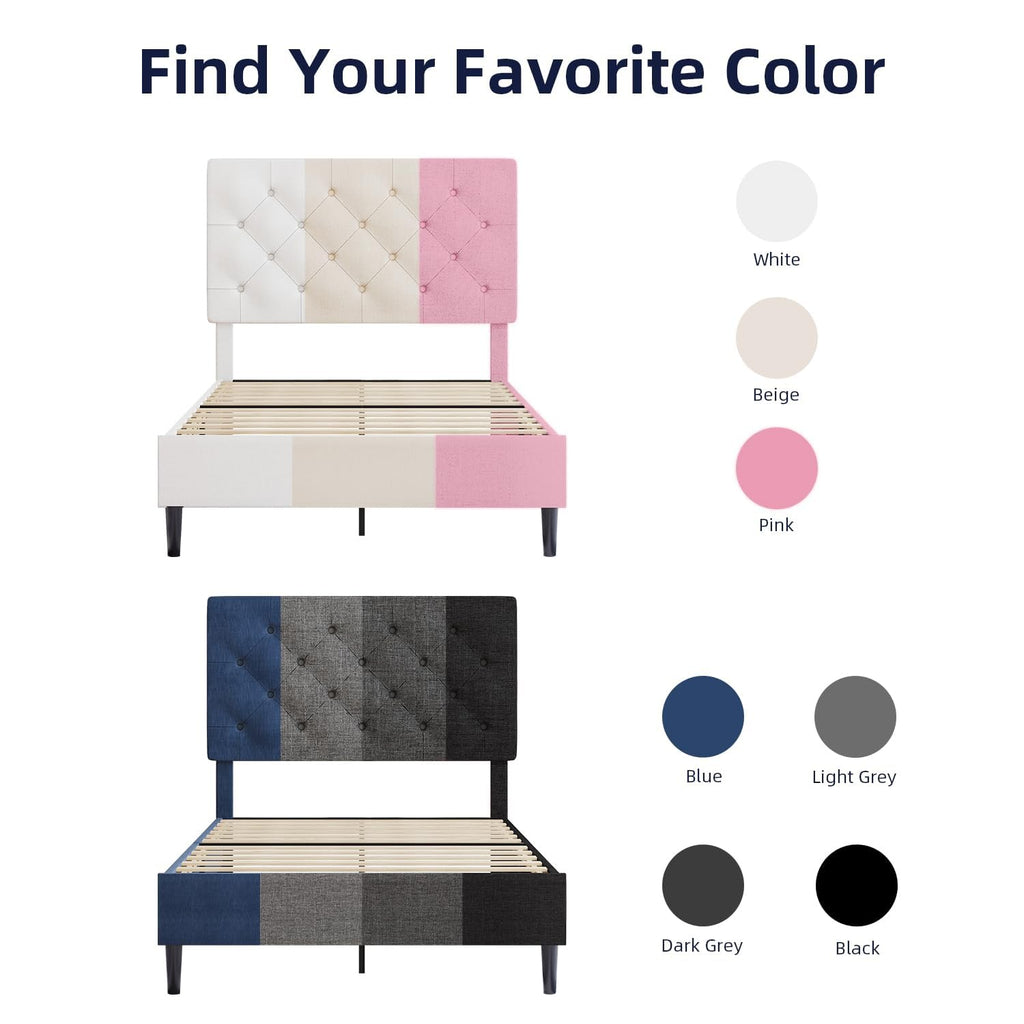 Light Grey Twin Bed Frame with Adjustable Tufted Headboard E1682