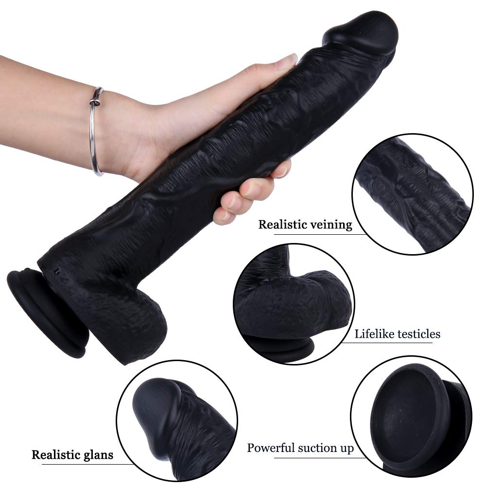 12 Inch Black Realistic Silicone Dildo with Suction Cup H9982