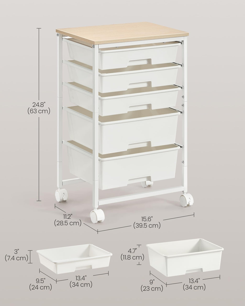 White 5 Drawers Rolling Cart Q4811