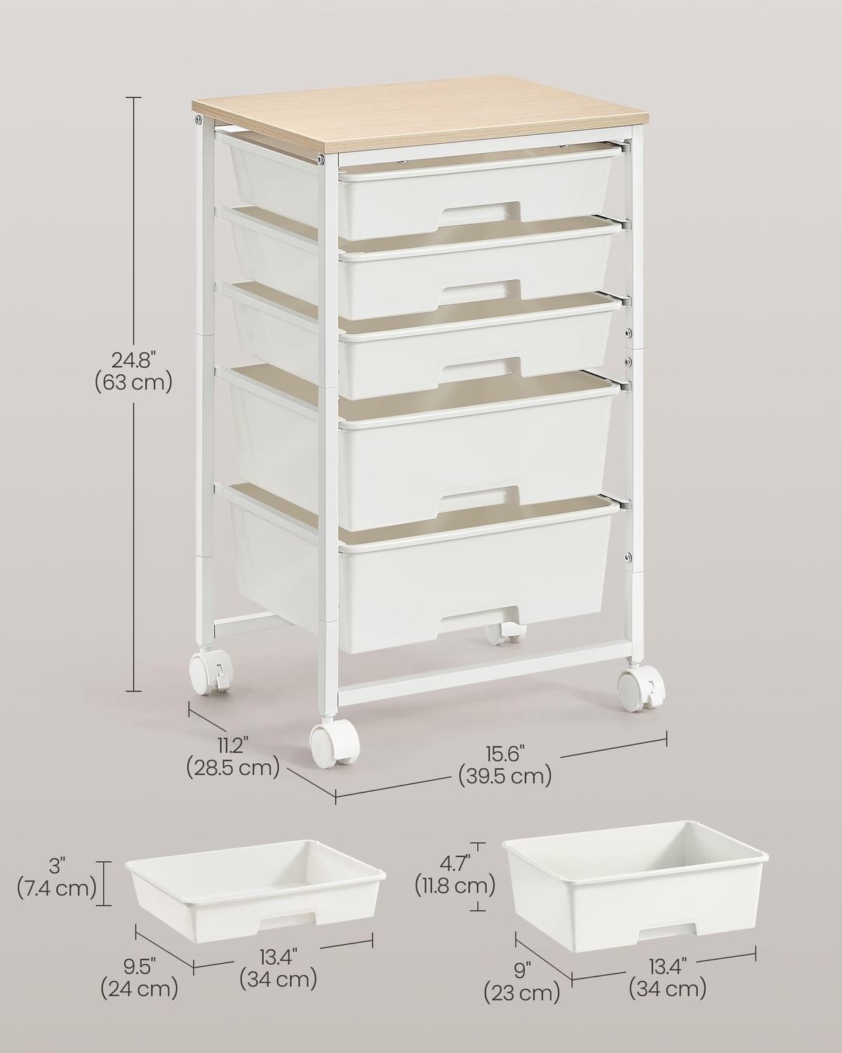 White 5 Drawers Rolling Cart Q4811