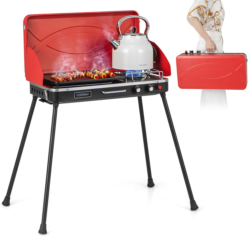 2-Burner Camping Stove with Removable Leg Stand G357879