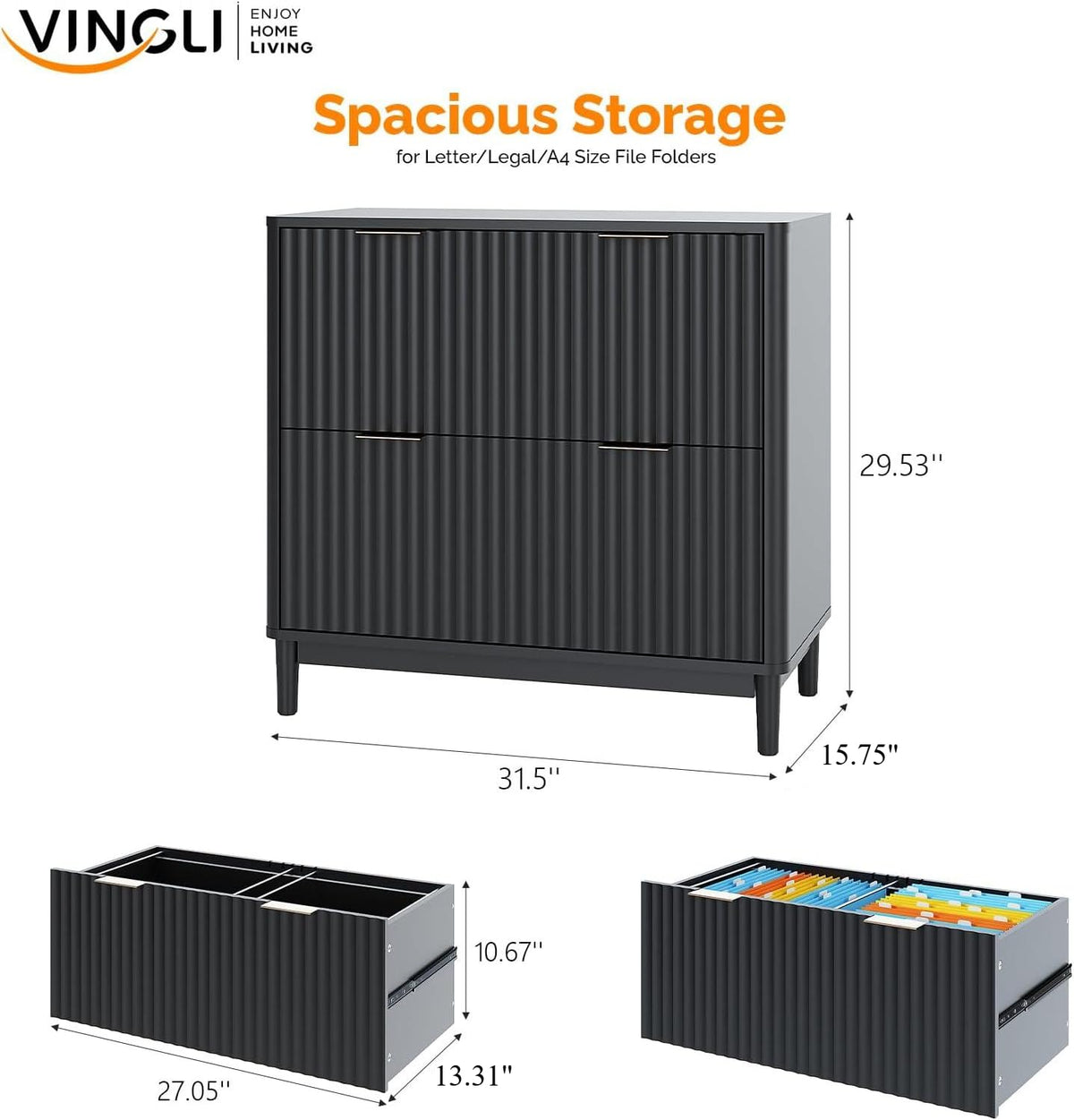 Black 2 Drawer Wood File Cabinet M160859