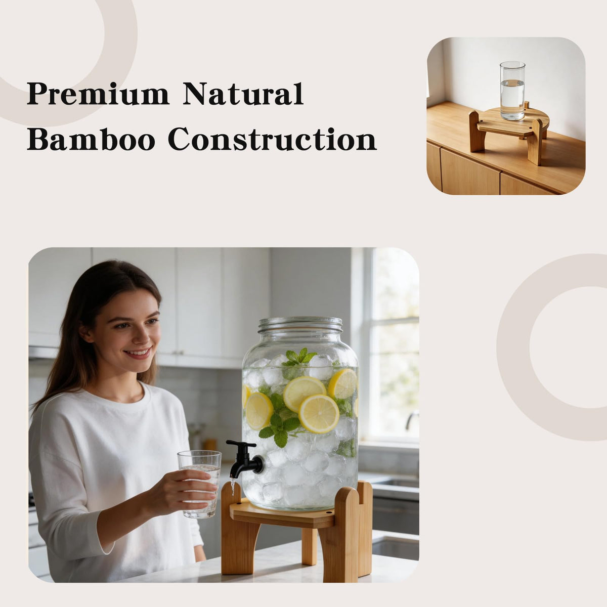 Beverage Dispenser with Bamboo Stand Y725291