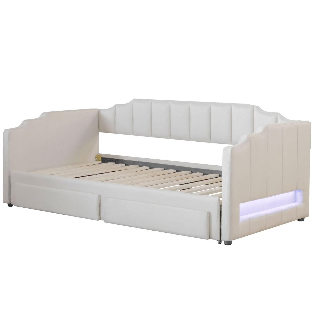 Twin XL Linen Upholstered Daybed with Storage Drawers and LED Light W51251