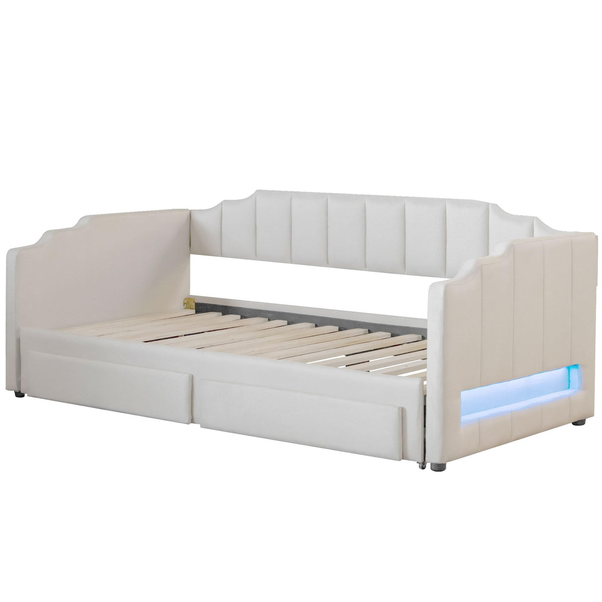 Twin XL Linen Upholstered Daybed with Storage Drawers and LED Light W51251