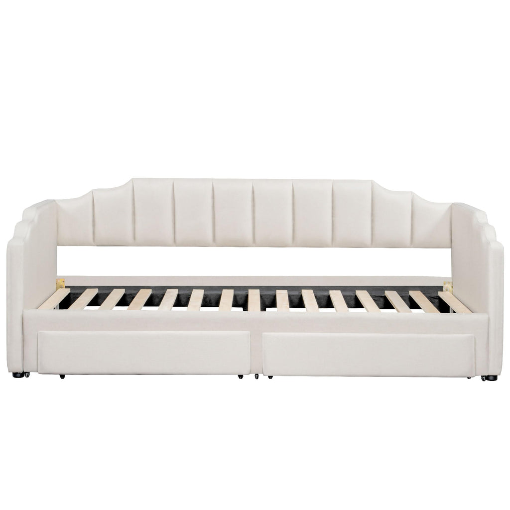 Twin XL Linen Upholstered Daybed with Storage Drawers and LED Light W51251