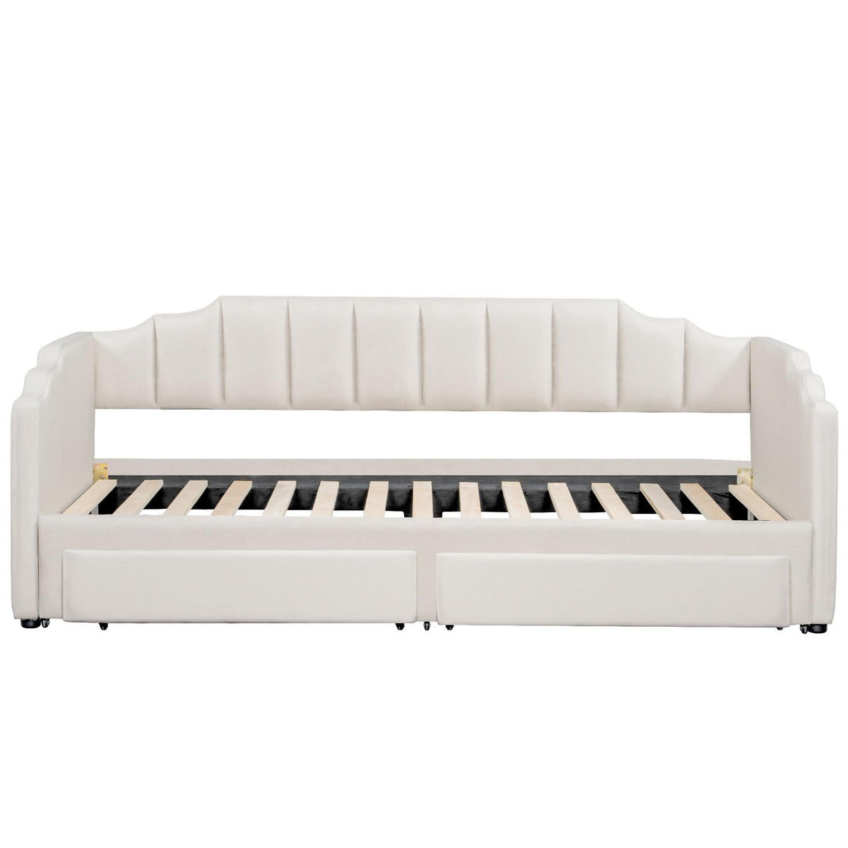 Twin XL Linen Upholstered Daybed with Storage Drawers and LED Light W51251
