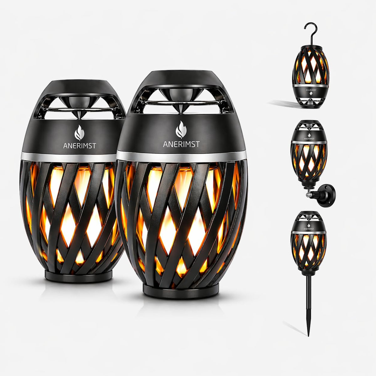 Black 2 Pack Waterproof Bluetooth Speaker with LED Torch Light E640