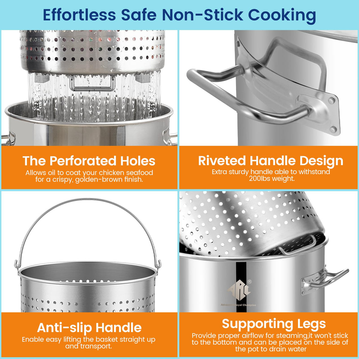 64QT Stainless Steel Stockpot with Basket A822