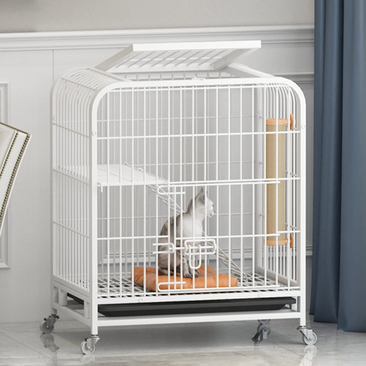 3-Tier Metal Wire Cat Cage with Hammock and Casters D8739