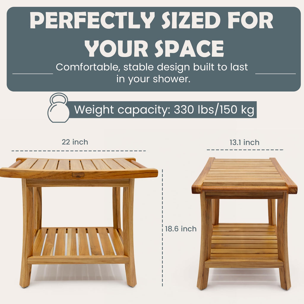 22-Inch Teak Shower Bench with Storage Shelf A3230