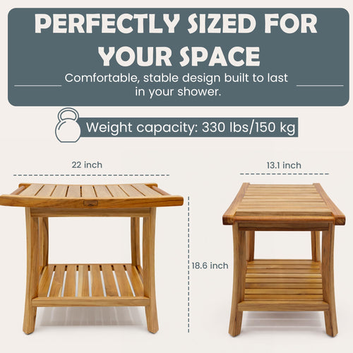 22-Inch Teak Shower Bench with Storage Shelf A3230