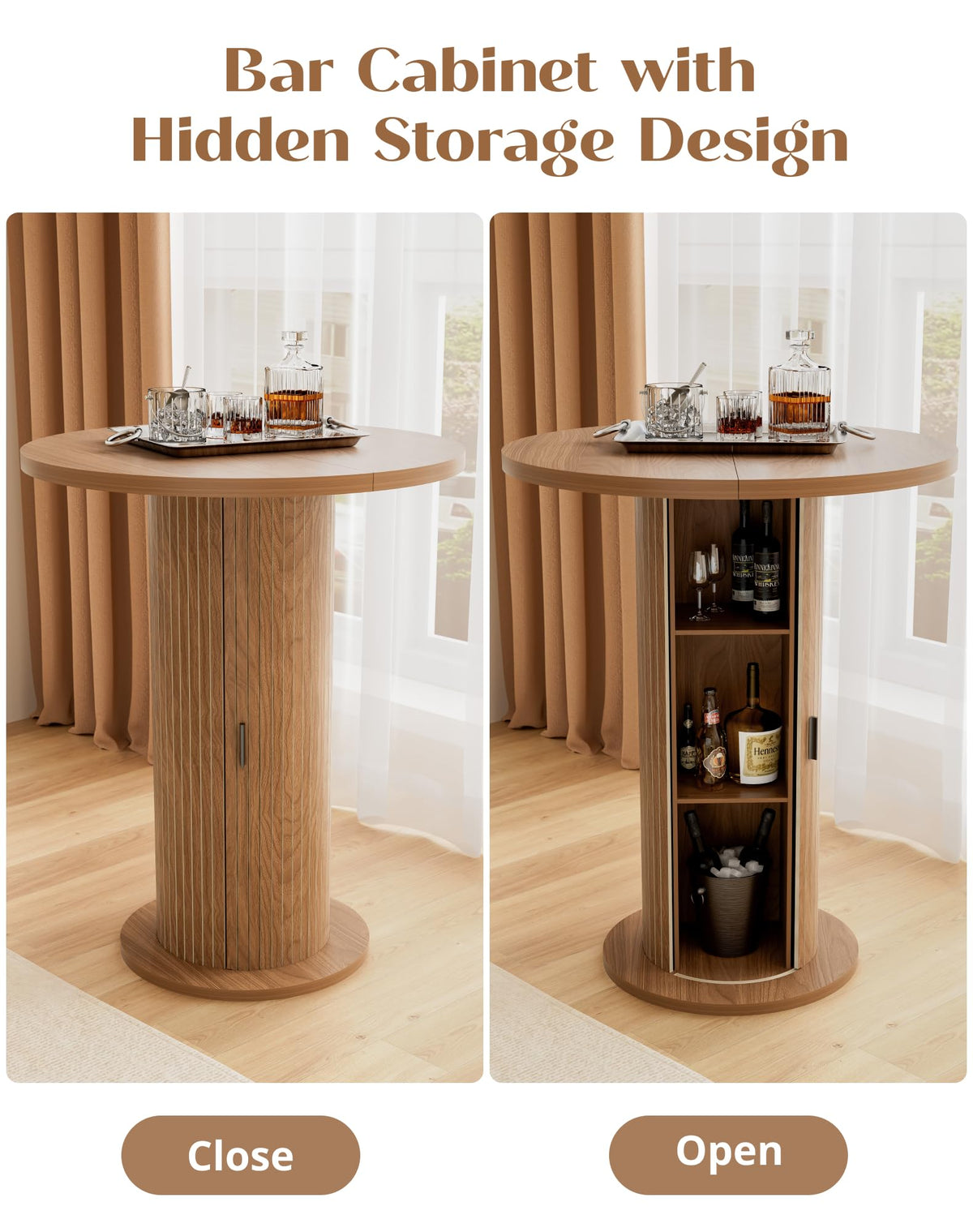 Round Bar Table with Storage and Sliding Door C5632