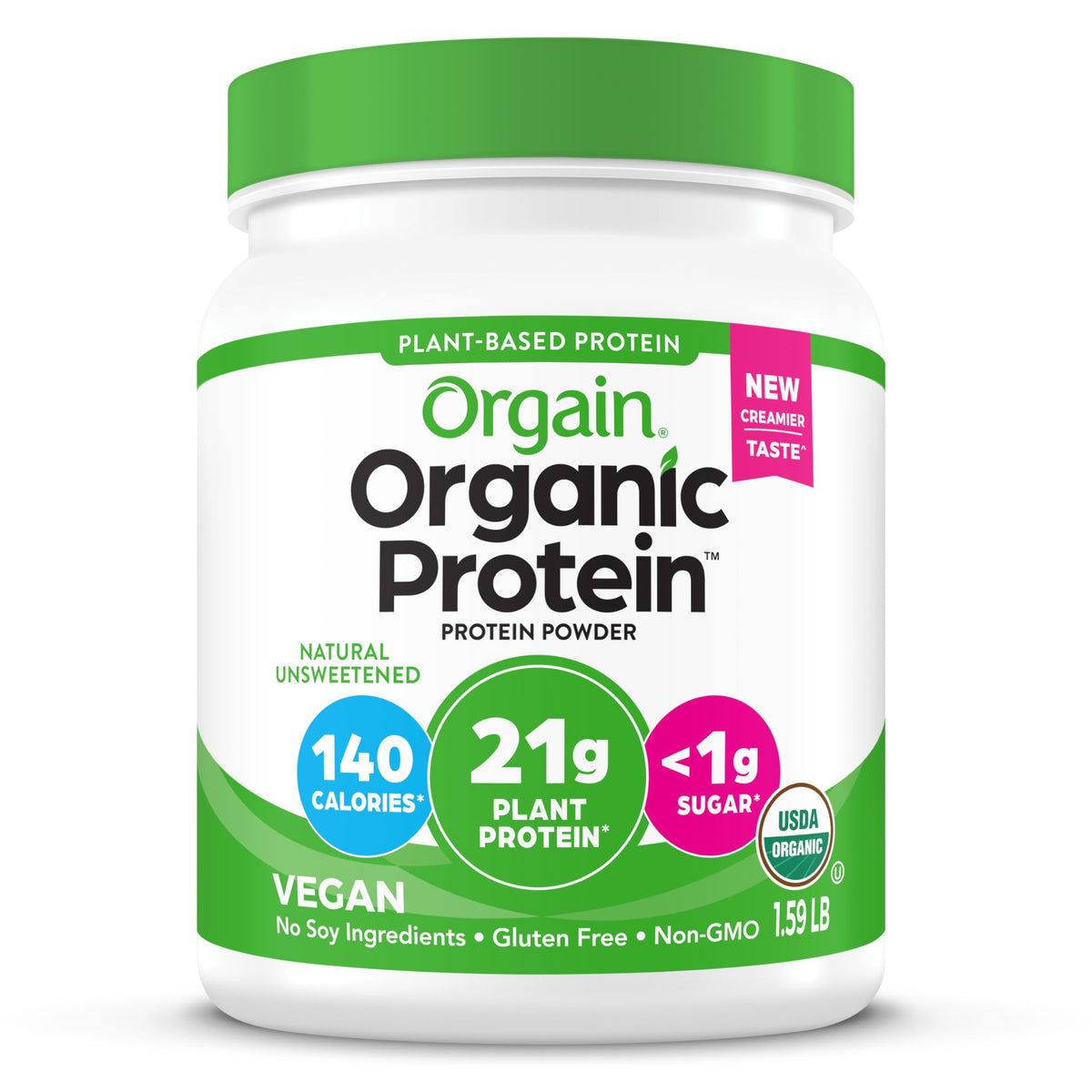 Organic Vegan Protein Powder, Natural Unsweetened, 1.59 lb T4749