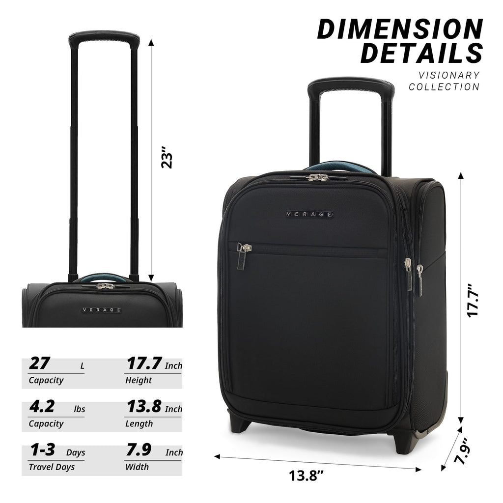 16-Inch Black Underseat Carry On Luggage with Wheels X5071
