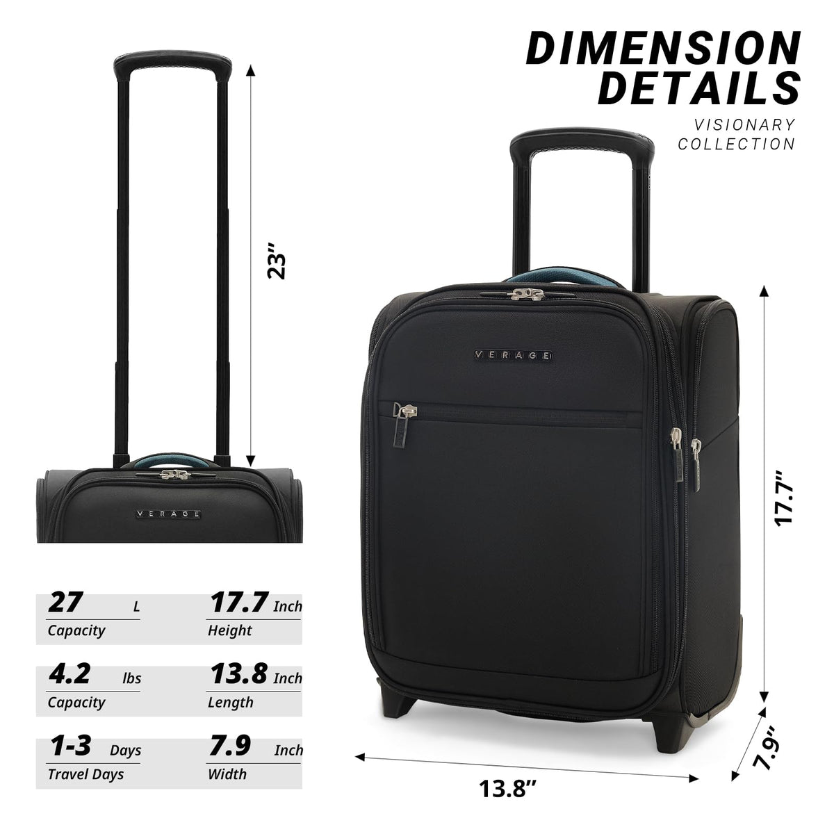 16-Inch Black Underseat Carry On Luggage with Wheels X5071
