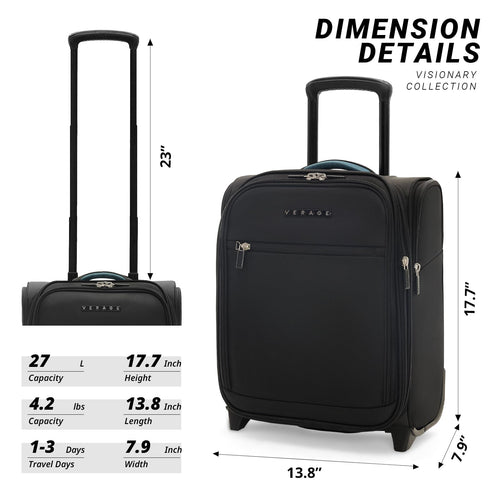 16-Inch Black Underseat Carry On Luggage with Wheels X5071