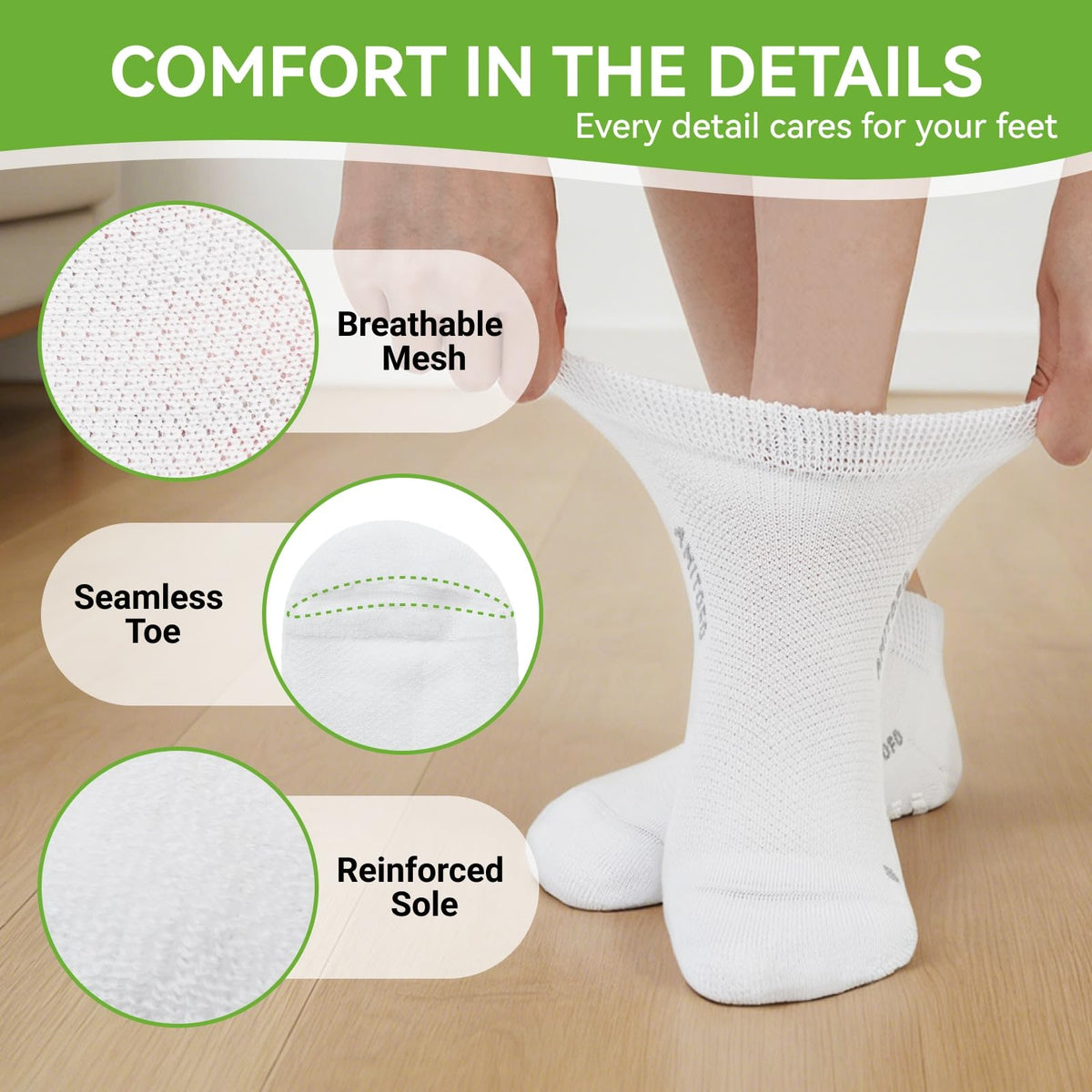 Diabetic Non-Slip Wide Cuff Bamboo Viscose Ankle Socks 6 pairs B912