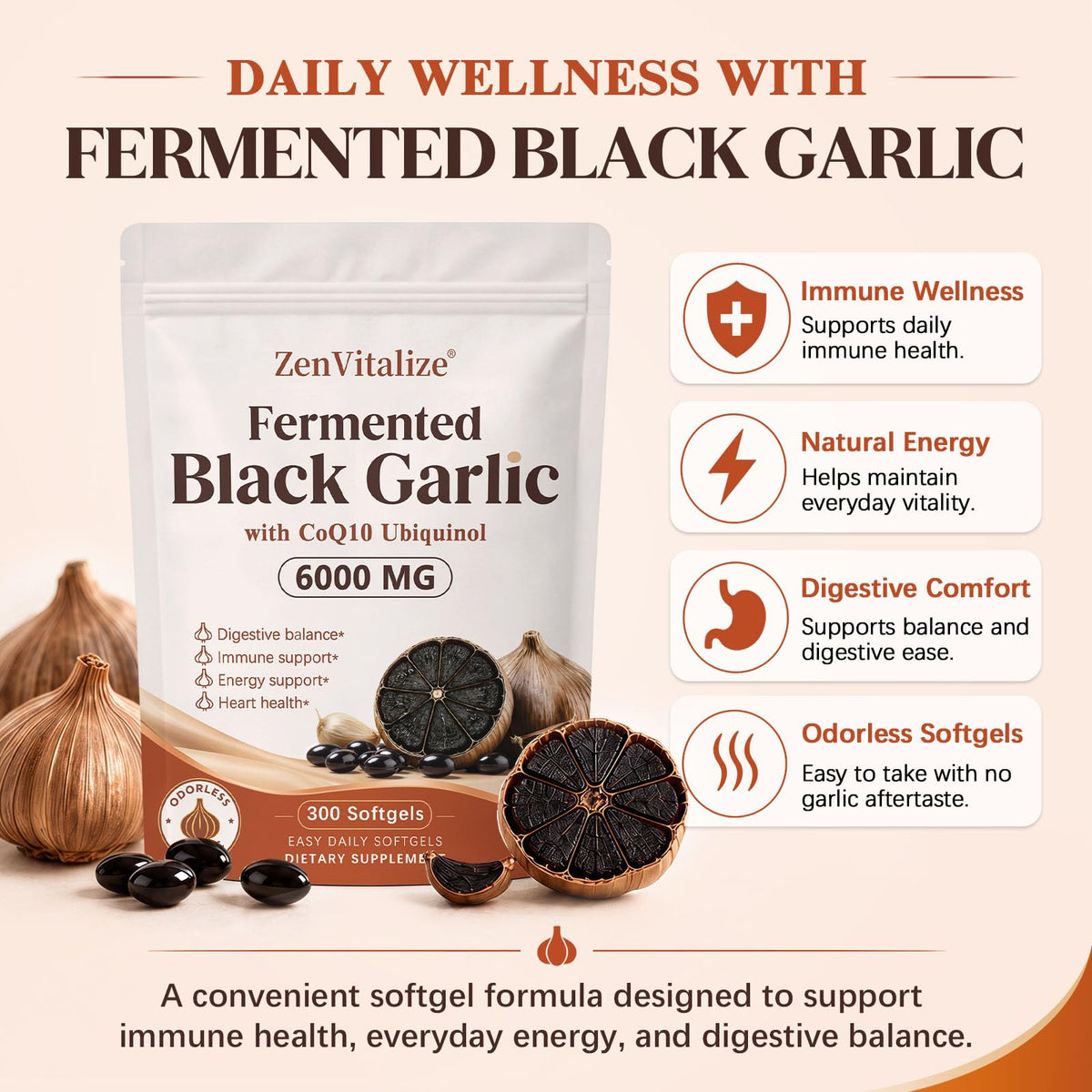 Black Garlic CoQ10 Vitamin K2 Softgels F479950