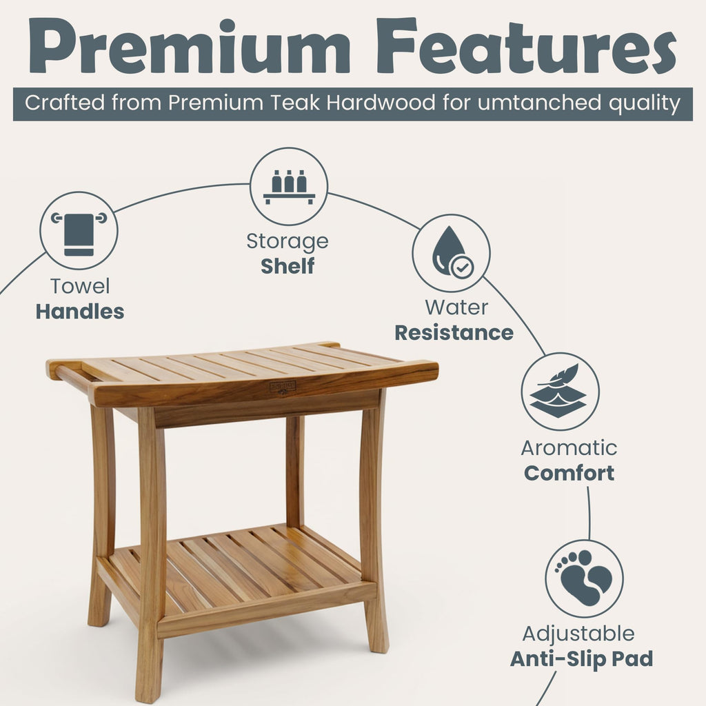 22-Inch Teak Shower Bench with Storage Shelf A3230