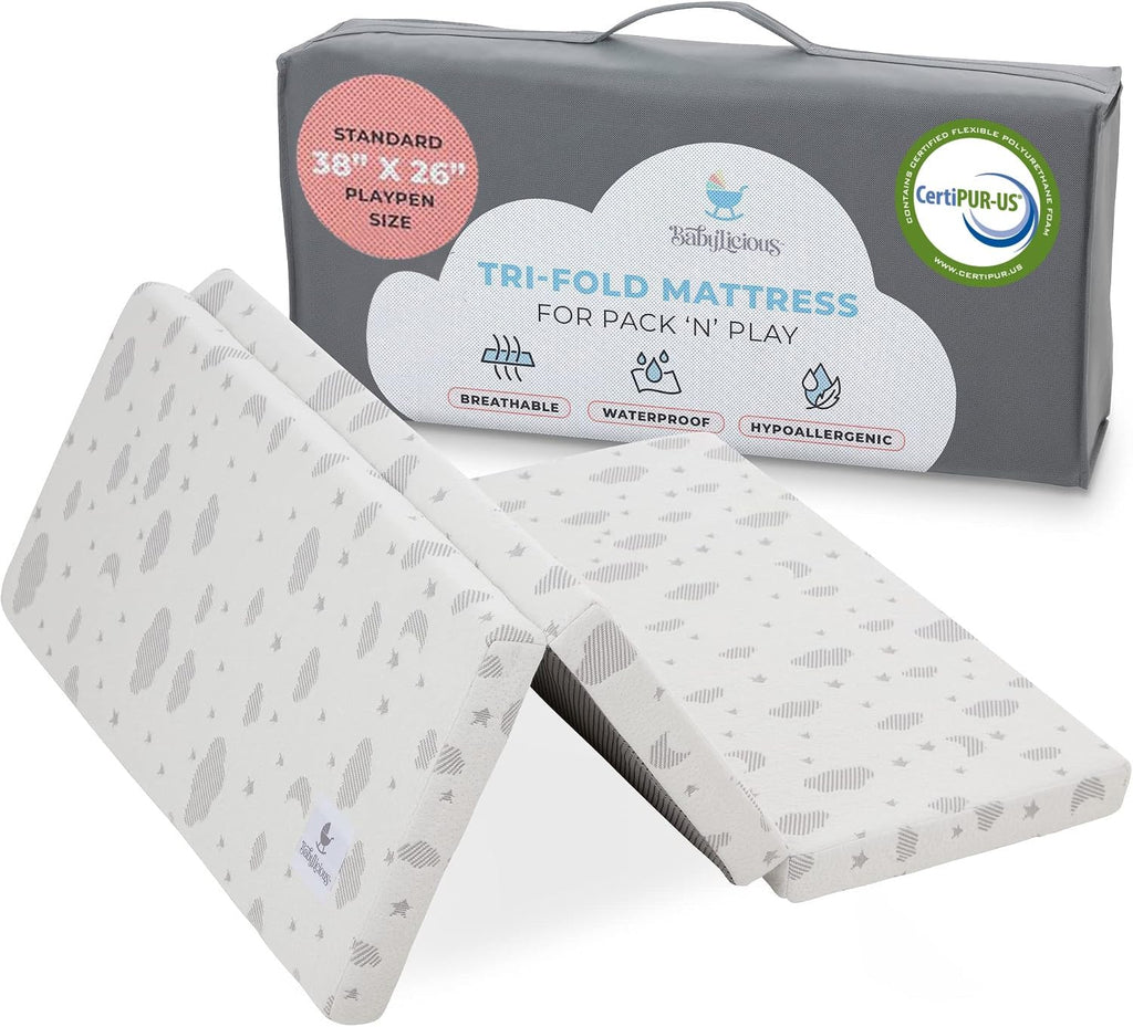 Pack and Play Mattress Topper 38" x 26" Trifold Soft Foam N343