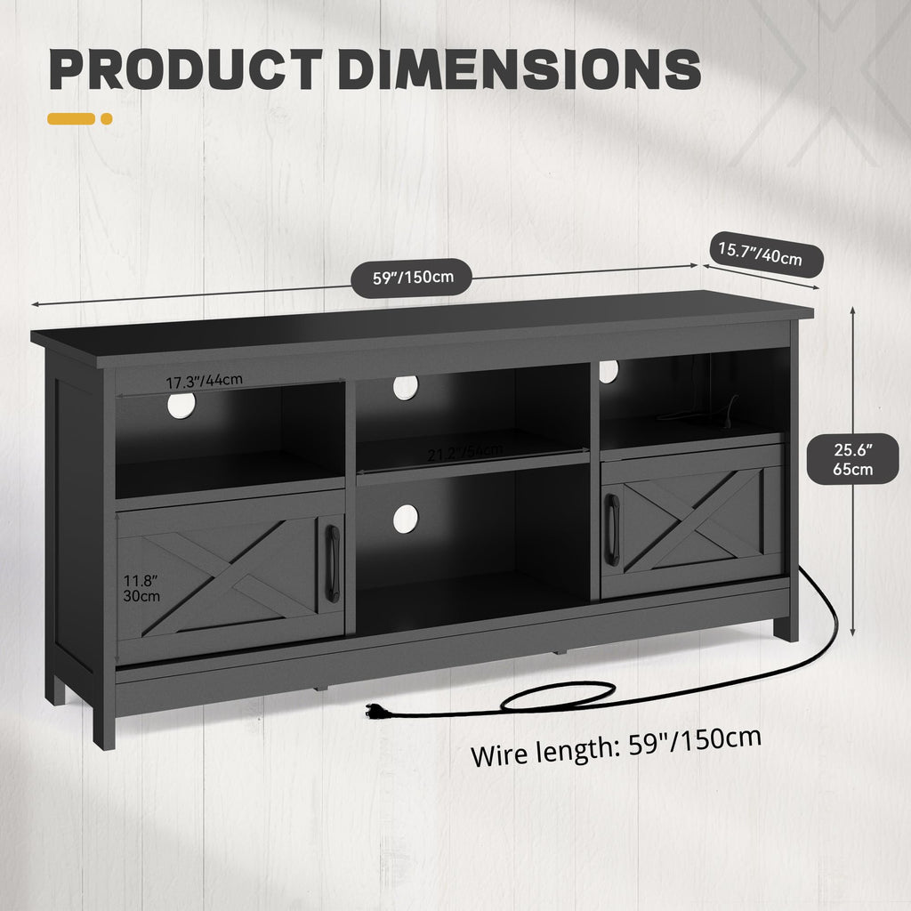 Black TV Stand with Power Outlet and LED Light Y7389