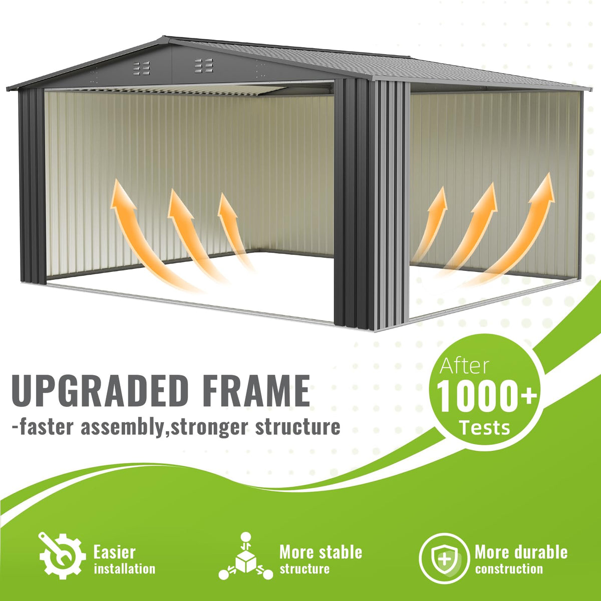 10X14 FT Metal Outdoor Storage Shed with Lockable Doors W4997