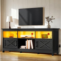 Black TV Stand with Power Outlet and LED Light Y7389