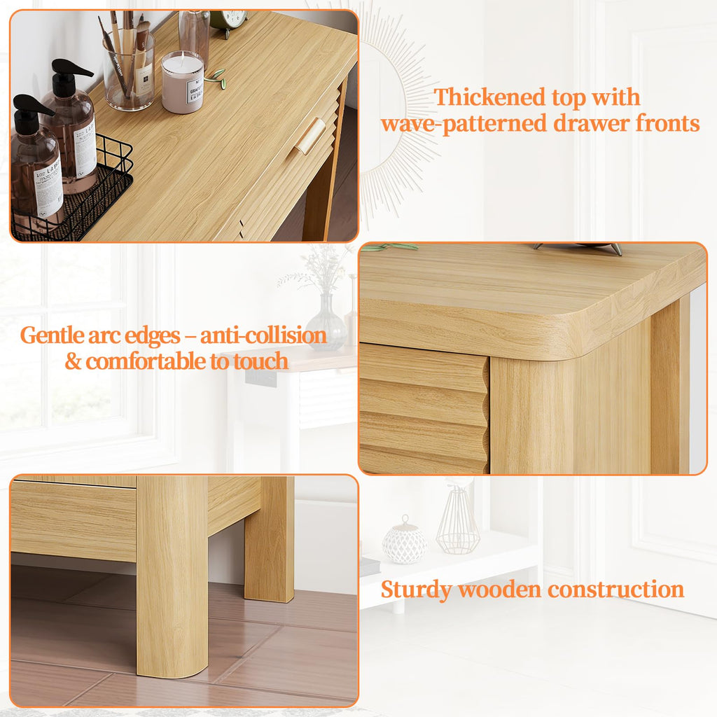 47.2" Narrow Console Table with 3 Drawers & Charging Station, Oak X212301