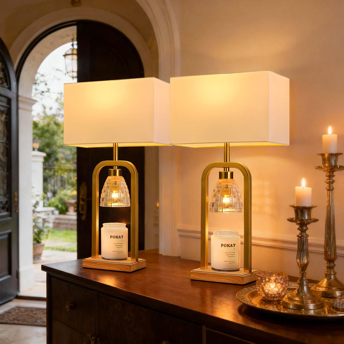 2 in 1 Gold Table Lamp with Candle Warmer I730878