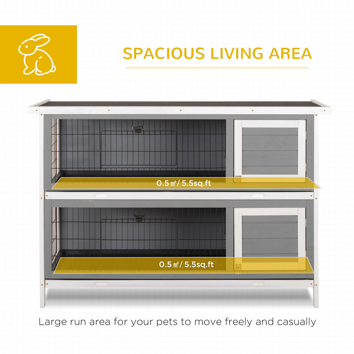 54" 2-Story Wooden Rabbit Hutch with Lockable Doors Q1596