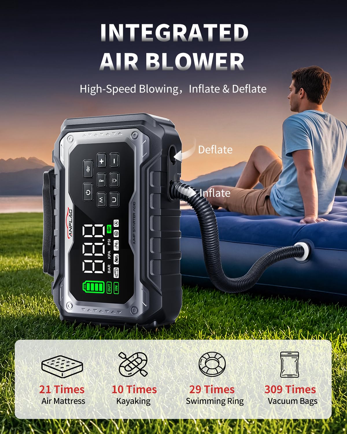 Car Battery Jump Starter with Air Compressor 8000A Portable Booster Pack 160PSI Tire Inflator J247425