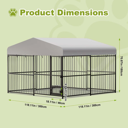 10x10x6 FT Heavy-Duty Metal Dog Kennel with Cover U7814