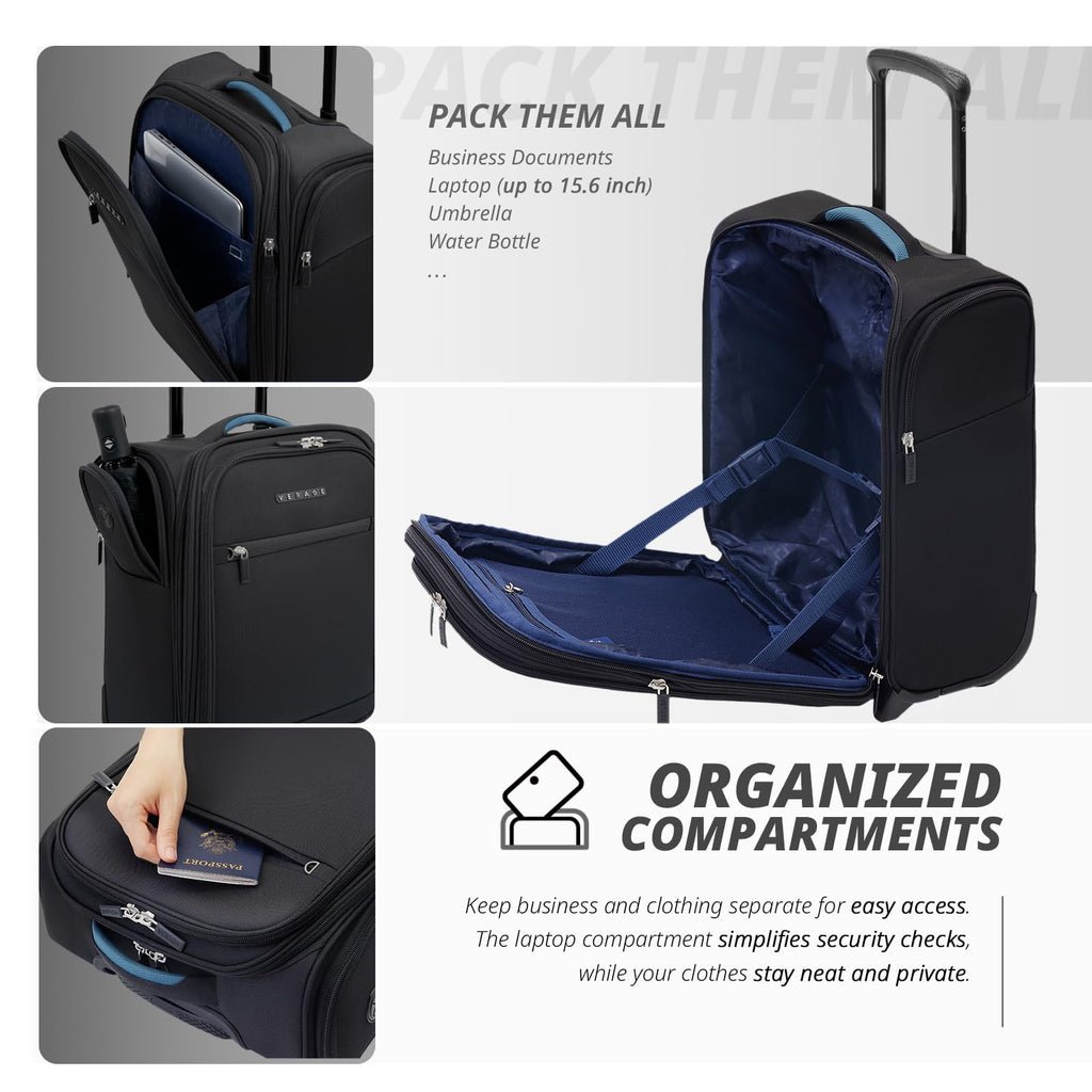 16-Inch Black Underseat Carry On Luggage with Wheels X5071