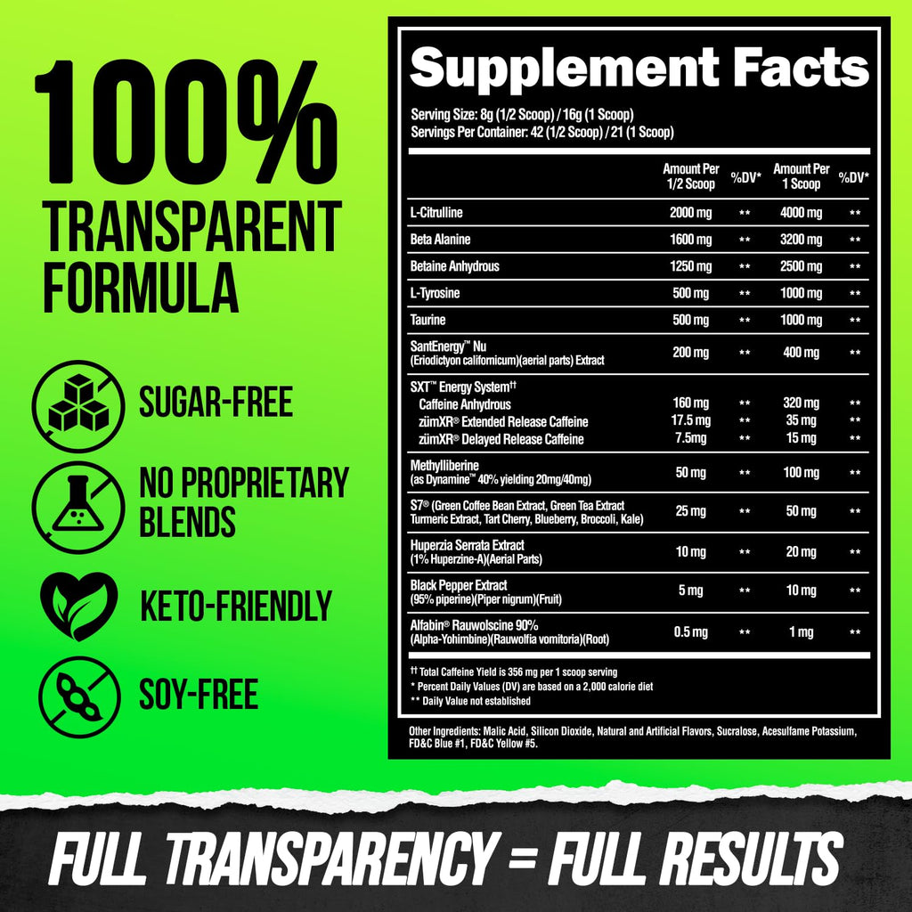 High Stim Pre Workout Powder with Beta Alanine, L-Taurine & Caffeine, 21 Servings G490023