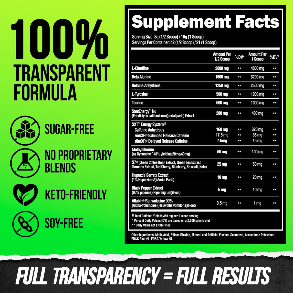 High Stim Pre Workout Powder with Beta Alanine, L-Taurine & Caffeine, 21 Servings G490023