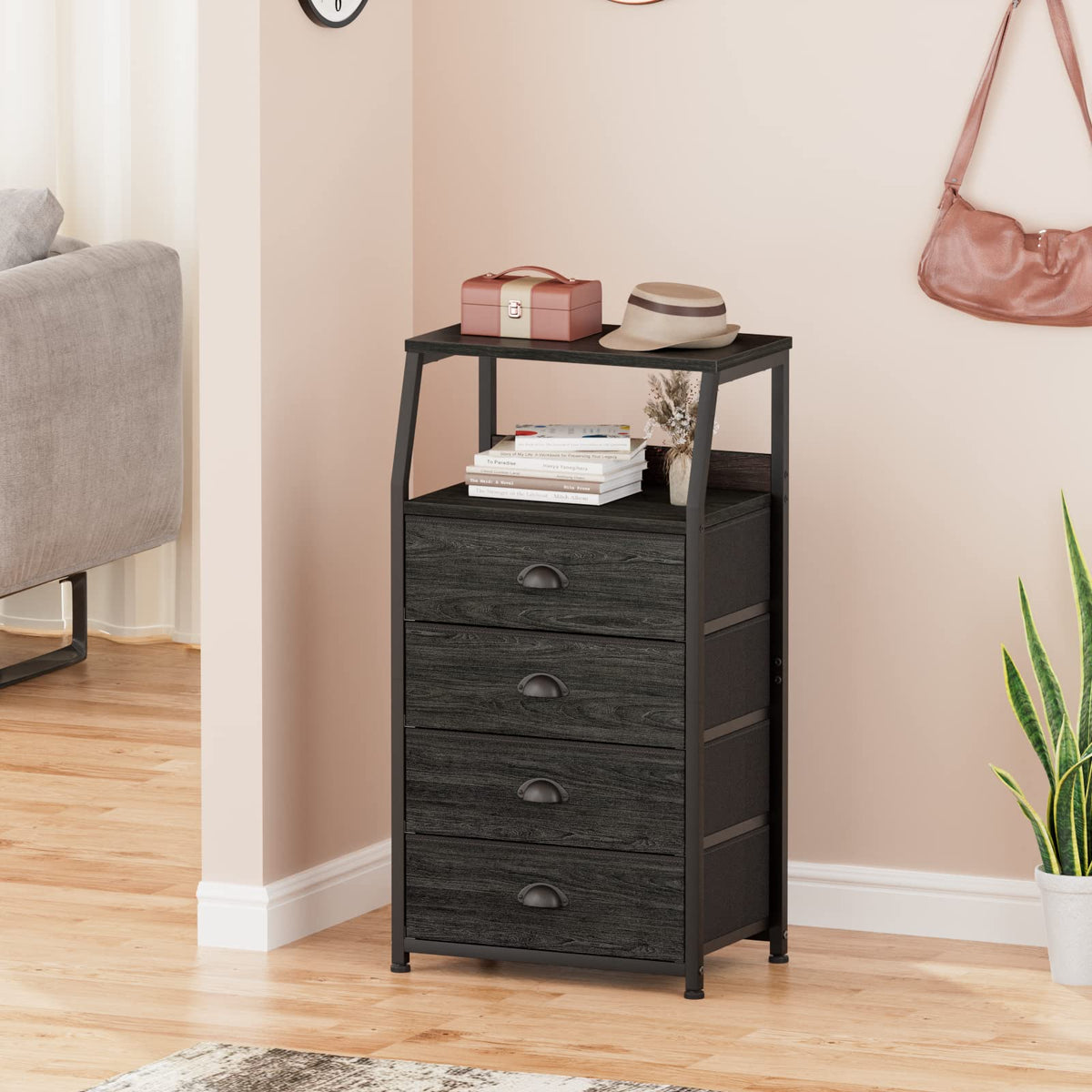 Tall Nightstand with Fabric Drawer I229
