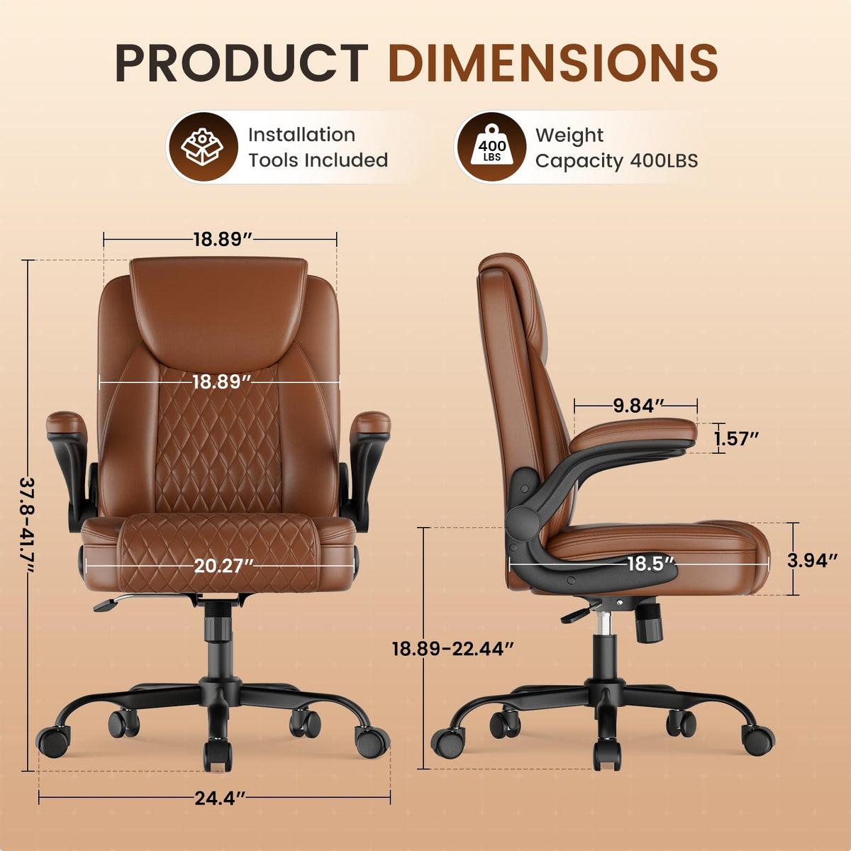 Brown PU Leather Office Chair with Flip-up Arms I550012
