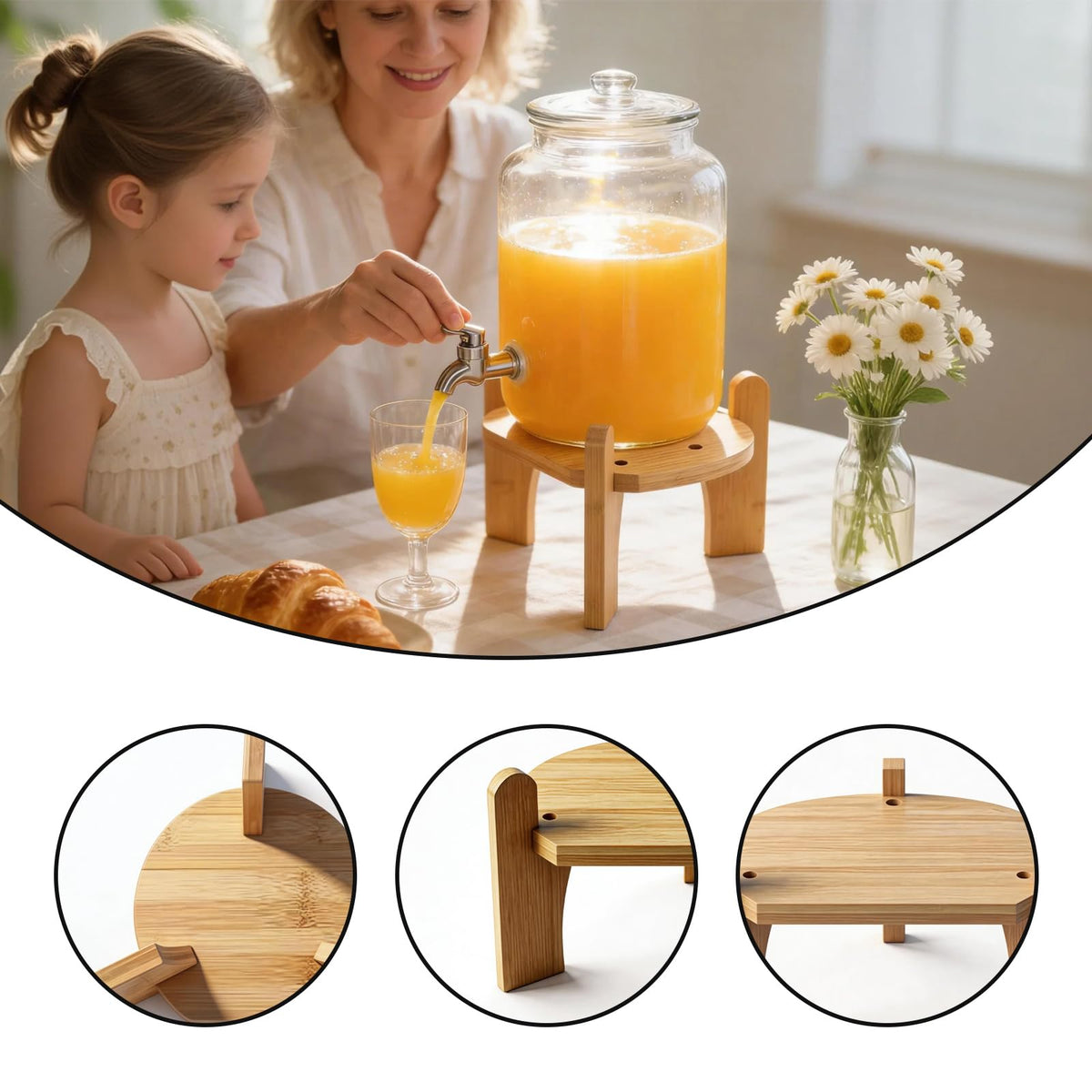 Beverage Dispenser with Bamboo Stand Y725291