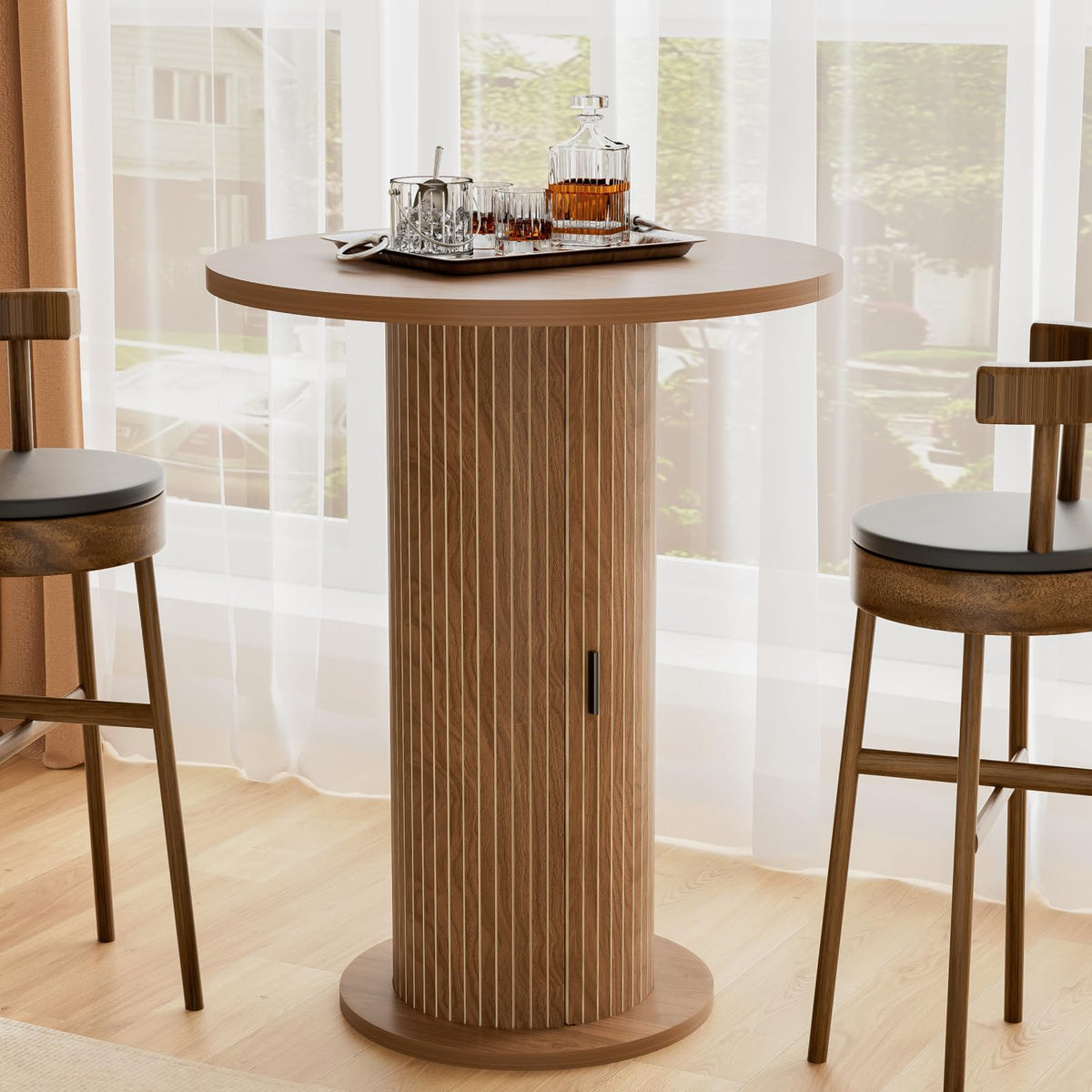 Round Bar Table with Storage and Sliding Door C5632
