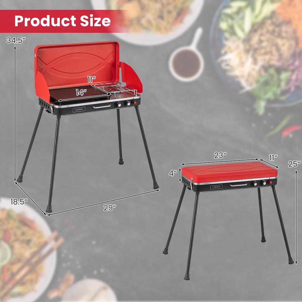 2-Burner Camping Stove with Removable Leg Stand G357879
